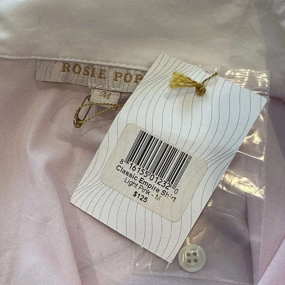 Rosie Pope Sz Medium Maternity Pink Button-Up Blouse w/White Collar & Cuffs NWT - Picture 8 of 12